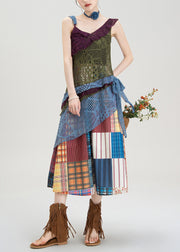 Bohemian Hollow Knitted Asymmetrical Suspender And Skirt Set Summer