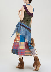 Bohemian Hollow Knitted Asymmetrical Suspender And Skirt Set Summer