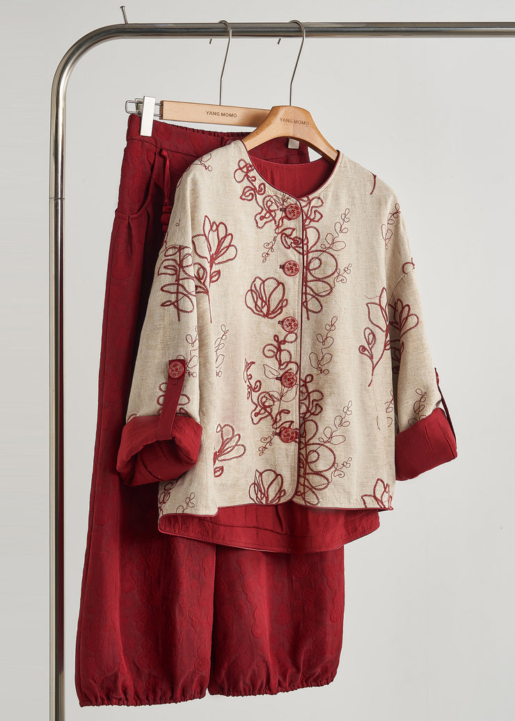 Bohemian Khaki Embroidered Cotton Coat Fall