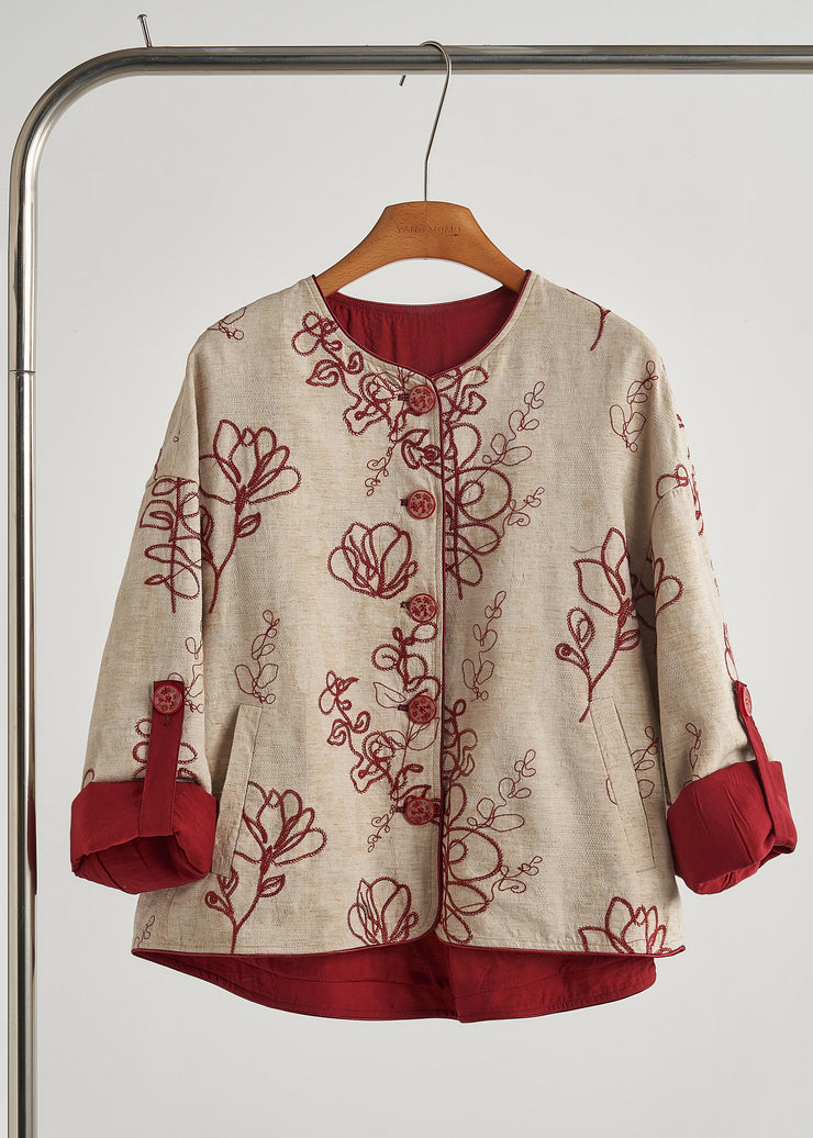 Bohemian Khaki Embroidered Cotton Coat Fall