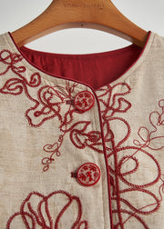 Bohemian Khaki Embroidered Cotton Coat Fall