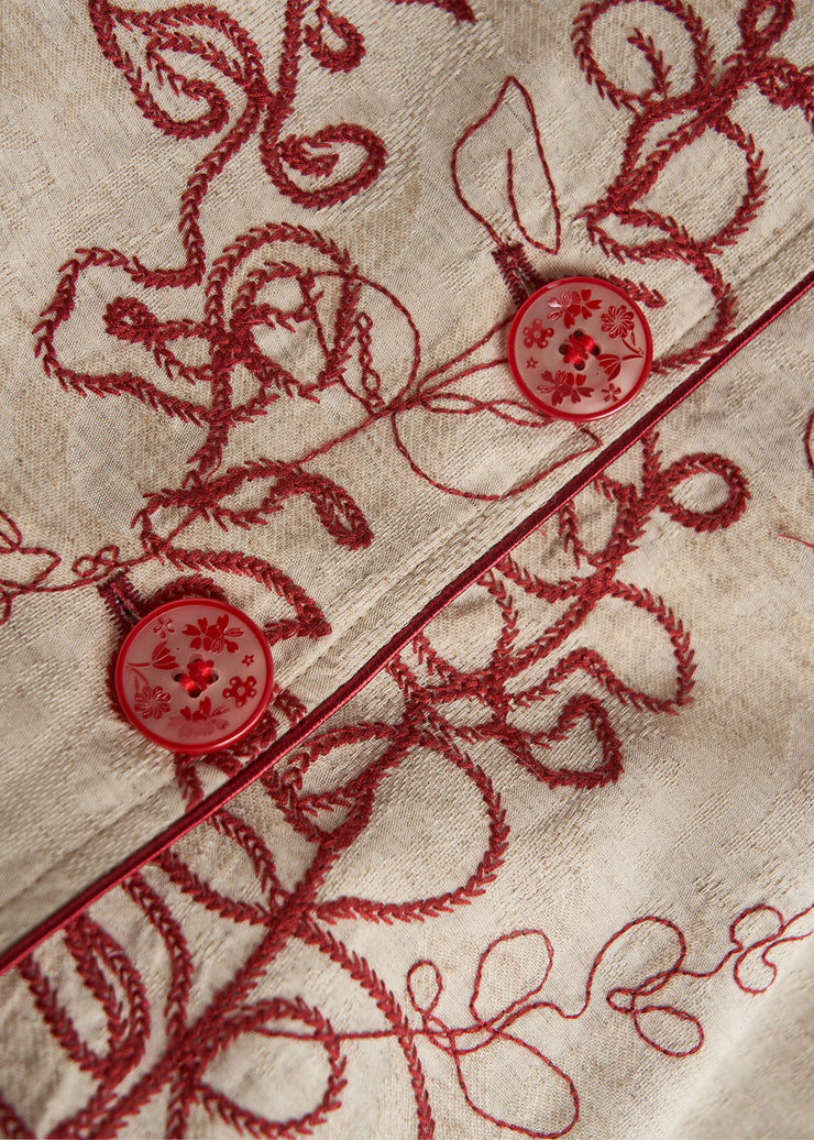 Bohemian Khaki Embroidered Cotton Coat Fall