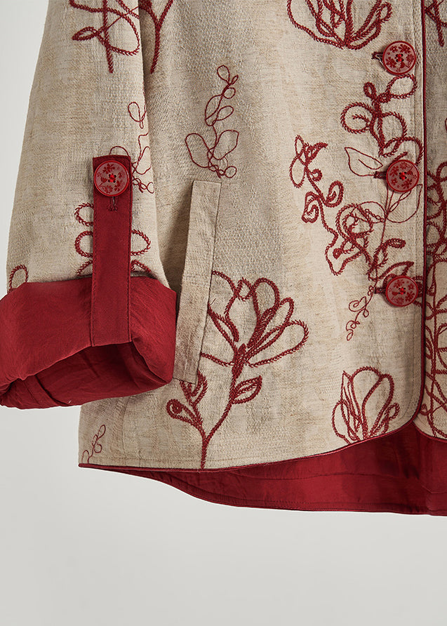 Bohemian Khaki Embroidered Cotton Coat Fall