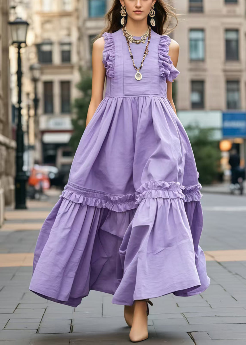 Bohemian Lavender Ruffled Exra Large Hem Robe Dresses Sleeveless – SooLinen