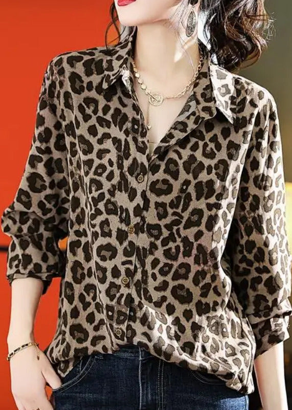 Bohemian Leopard Print Chiffon Shirts Fall