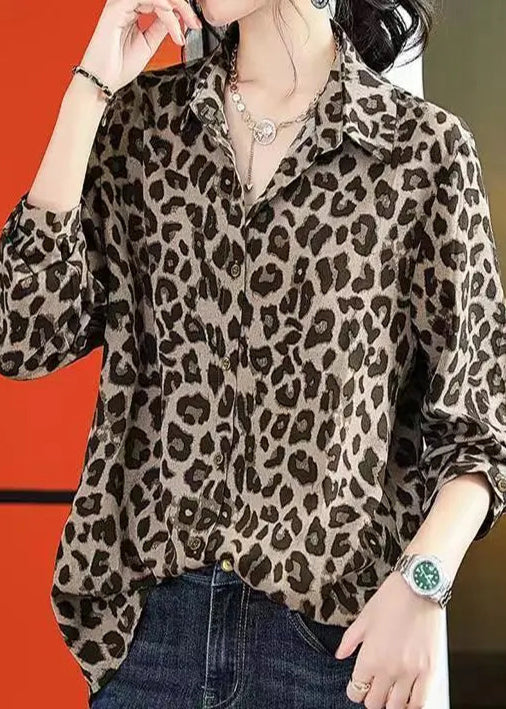 Bohemian Leopard Print Chiffon Shirts Fall