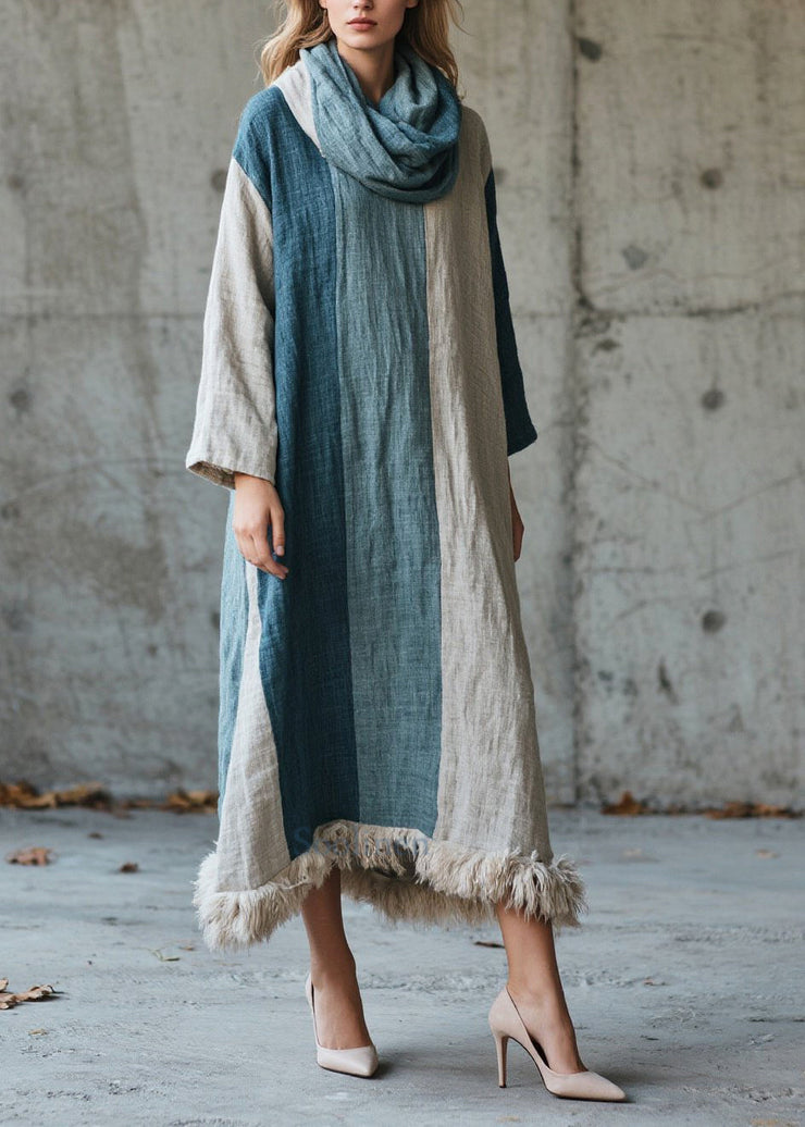 Bohemian Mixed Color Oversized Patchwork Faux Fur Maxi Dress Fall