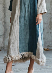 Bohemian Mixed Color Oversized Patchwork Faux Fur Maxi Dress Fall