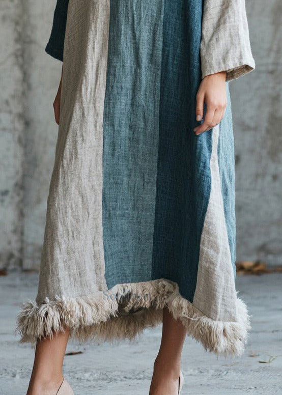 Bohemian Mixed Color Oversized Patchwork Faux Fur Maxi Dress Fall
