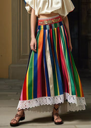 Bohemian Multicolour Striped High Waist Patchwork Lace Skirts Summer