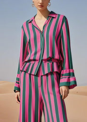 Bohemian Multicolour Striped Patchwork Lace Two Piece Suit Set Spring