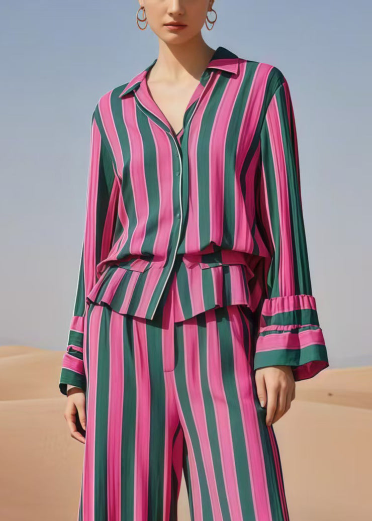 Bohemian Multicolour Striped Patchwork Lace Two Piece Suit Set Spring