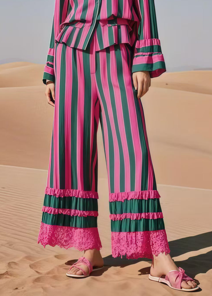 Bohemian Multicolour Striped Patchwork Lace Two Piece Suit Set Spring