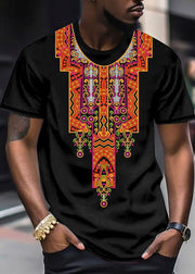 Bohemian Navy O Neck Print Oversized Cotton Mens T Shirts Summer