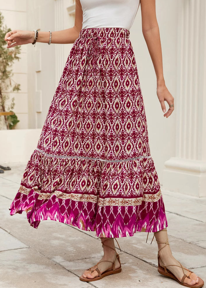 Bohemian Navy Print Elastic Waist Plus Size Skirts Summer
