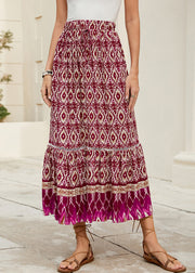 Bohemian Navy Print Elastic Waist Plus Size Skirts Summer