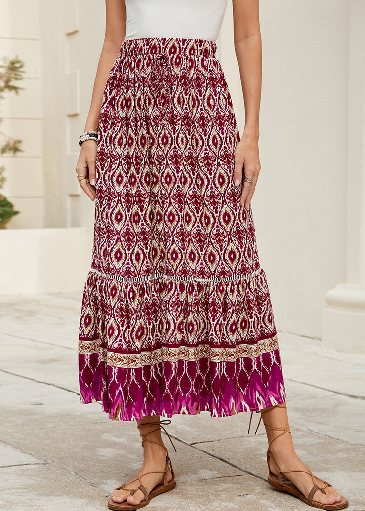Bohemian Navy Print Elastic Waist Plus Size Skirts Summer