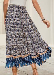 Bohemian Navy Print Elastic Waist Plus Size Skirts Summer