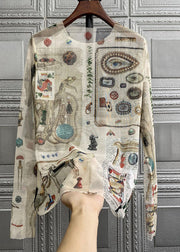 Bohemian O-Neck Print Tulle T Shirts Fall