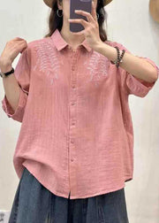 Bohemian Orange Embroidered Cotton Blouse Top Summer