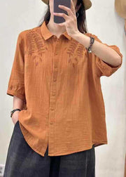 Bohemian Orange Embroidered Cotton Blouse Top Summer