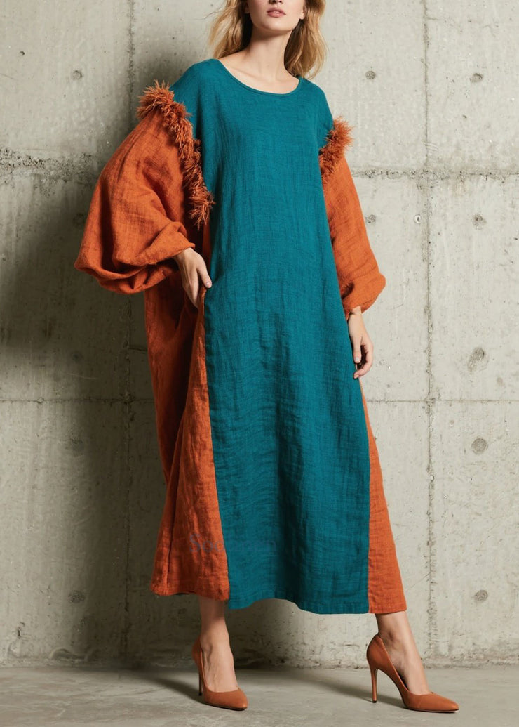 Bohemian Peacock Blue Oversized Patchwork Faux Fur Holiday Dresses Fall
