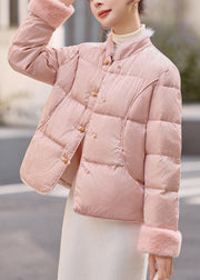Bohemian Pink Mandarin Collar Patchwork Mink Hair Duck Down Winter Coats
