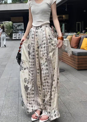 Bohemian Pink Oversized Print Cotton Wide Leg Pants Fall