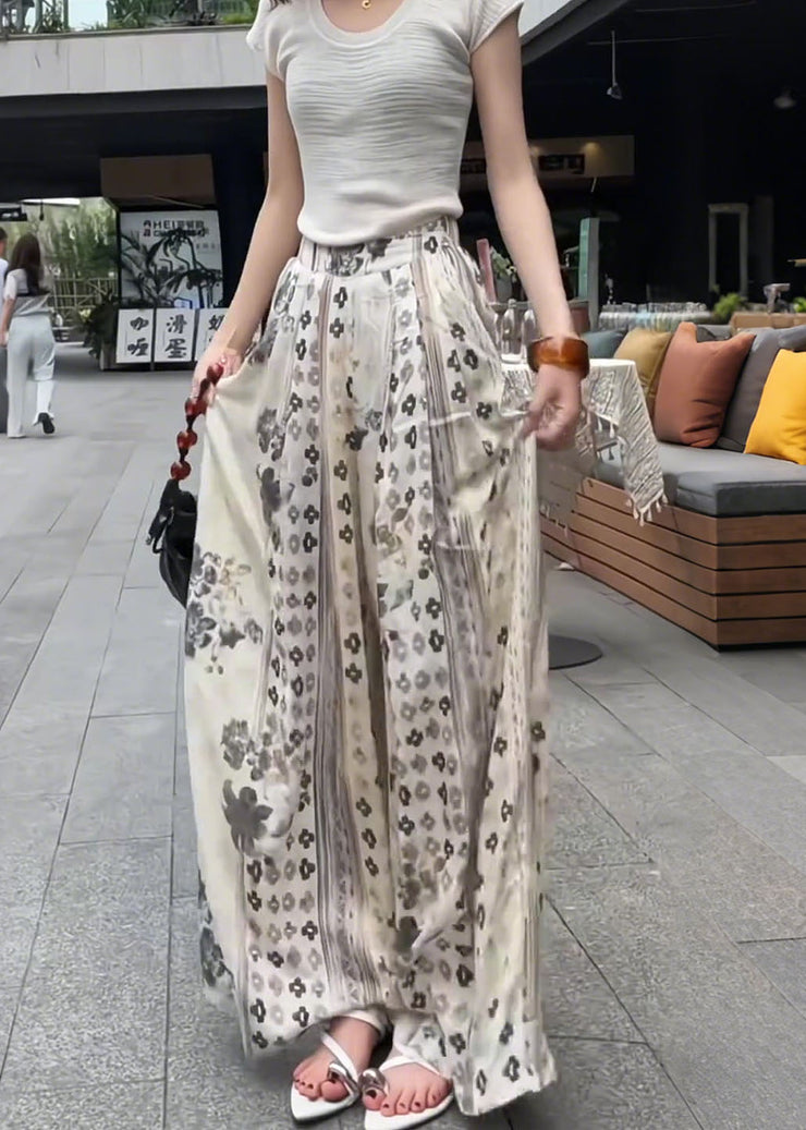Bohemian Pink Oversized Print Cotton Wide Leg Pants Fall