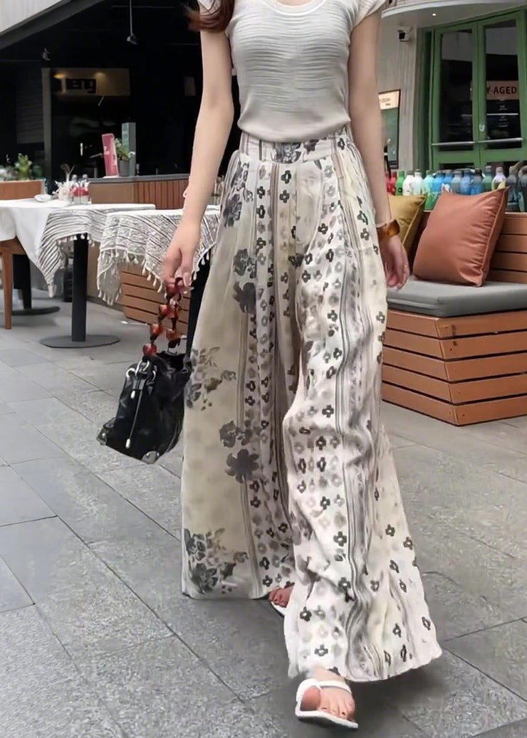 Bohemian Pink Oversized Print Cotton Wide Leg Pants Fall