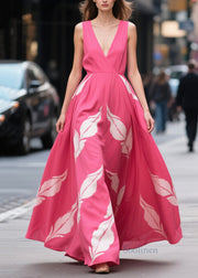 Bohemian Pink Print Exra Large Hem Chiffon Holiday Dresses Summer