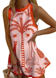 Bohemian Print Linen A Line Mini Dress Sleeveless
