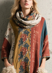 Bohemian Print Patchwork Faux Fur Holiday Dress Bracelet Sleeve