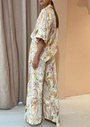 Bohemian Print Shirts And Wide Leg Pants Two Pieces Set Summer
