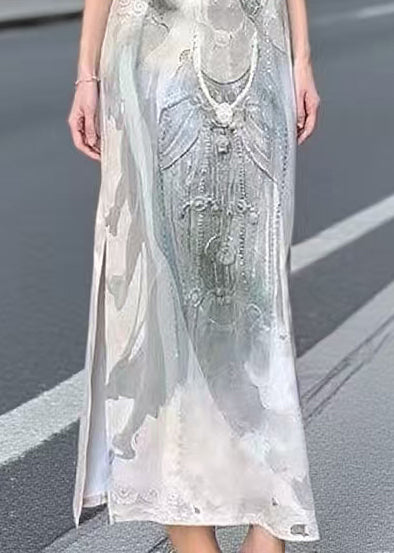 Bohemian Print Tulle Patchwork Side Open Holiday Dress Sleeveless