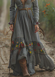 Bohemian Print Wrinkled Patchwork Cotton Long Dresses Spring