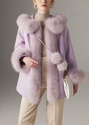 Bohemian Purple Cloak Collar Solid Fine Cotton Filled Coats Winter