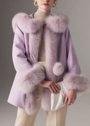 Bohemian Purple Cloak Collar Solid Fine Cotton Filled Coats Winter