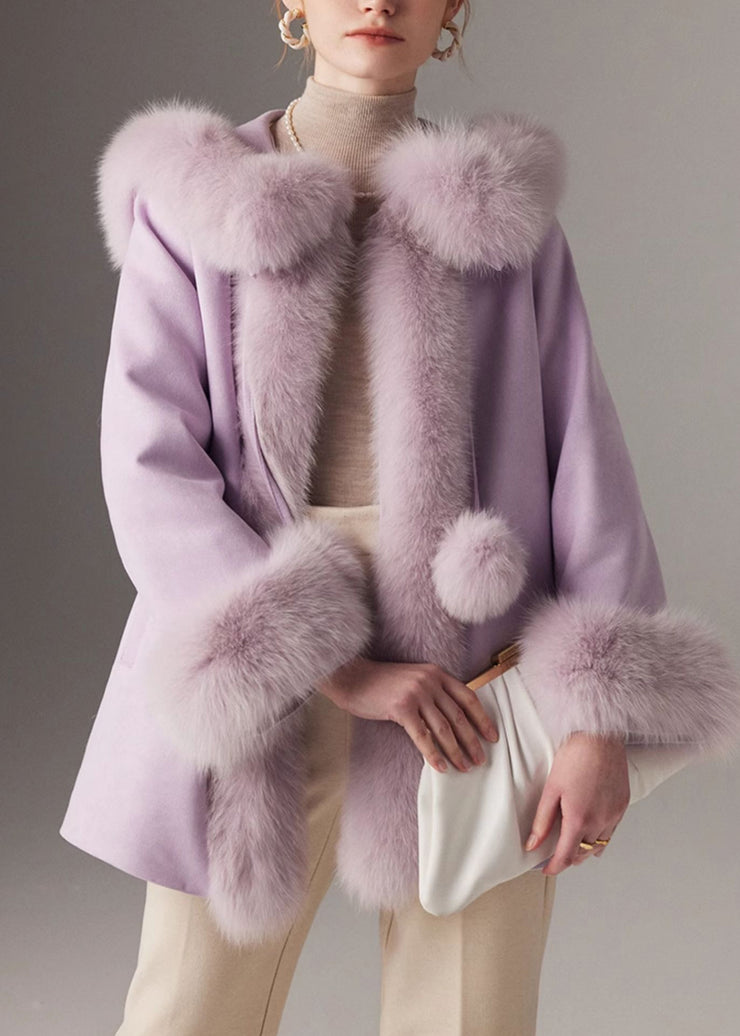 Bohemian Purple Cloak Collar Solid Fine Cotton Filled Coats Winter