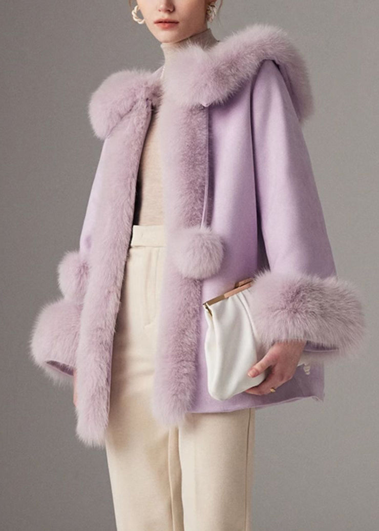 Bohemian Purple Cloak Collar Solid Fine Cotton Filled Coats Winter