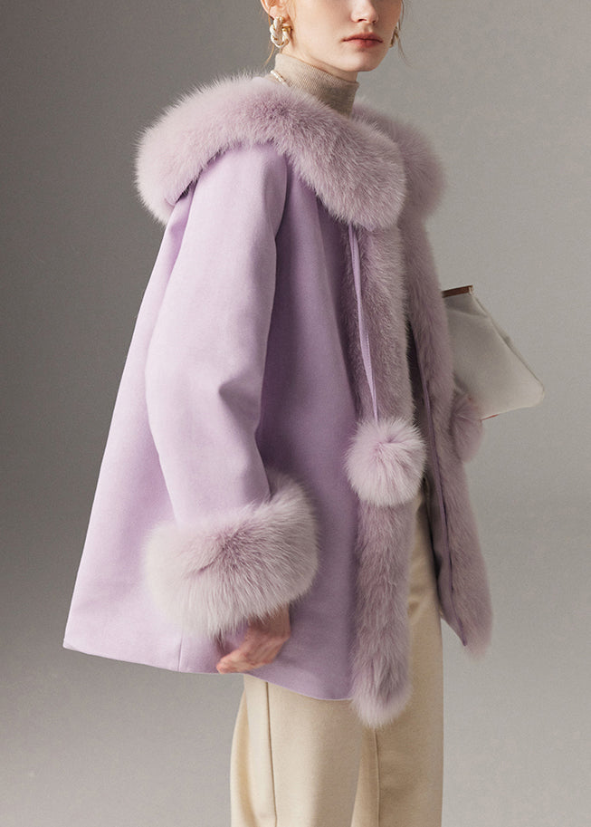 Bohemian Purple Cloak Collar Solid Fine Cotton Filled Coats Winter