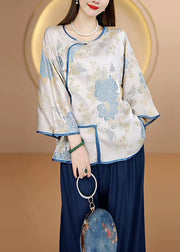 Bohemian Purple O-Neck Jacquard Button Silk Top Fall