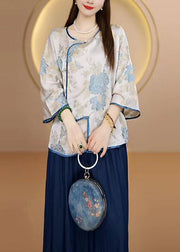 Bohemian Purple O-Neck Jacquard Button Silk Top Fall