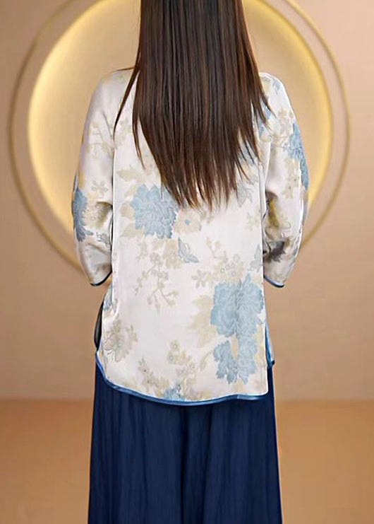 Bohemian Purple O-Neck Jacquard Button Silk Top Fall