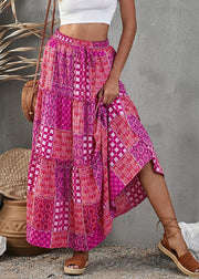 Bohemian Purple Print Ruffled Patchwork A Line Skirt