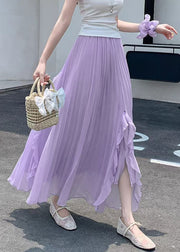Bohemian Purple Ruffled Elastic Waist Chiffon Skirts Summer