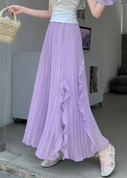 Bohemian Purple Ruffled Elastic Waist Chiffon Skirts Summer