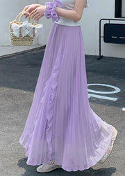 Bohemian Purple Ruffled Elastic Waist Chiffon Skirts Summer
