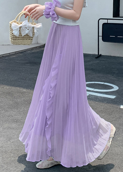 Bohemian Purple Ruffled Elastic Waist Chiffon Skirts Summer
