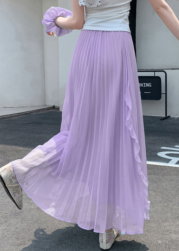 Bohemian Purple Ruffled Elastic Waist Chiffon Skirts Summer
